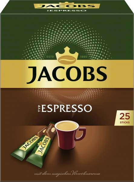 Jacobs Löslicher Kaffee Typ Espresso, 25 Instant Kaffee Sticks 3 Jacobs Löslicher Kaffee Typ Espresso, 25 Instant Kaffee Sticks